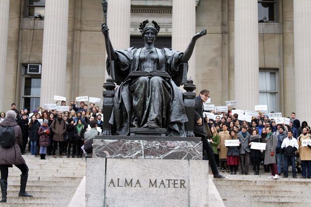 Columbia graduate students rallying on campus in December 2014